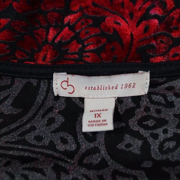 DB Established 1962 Layered Velvet Blouse Bright Red/Black- Size 1X. - Picture 6 of 10